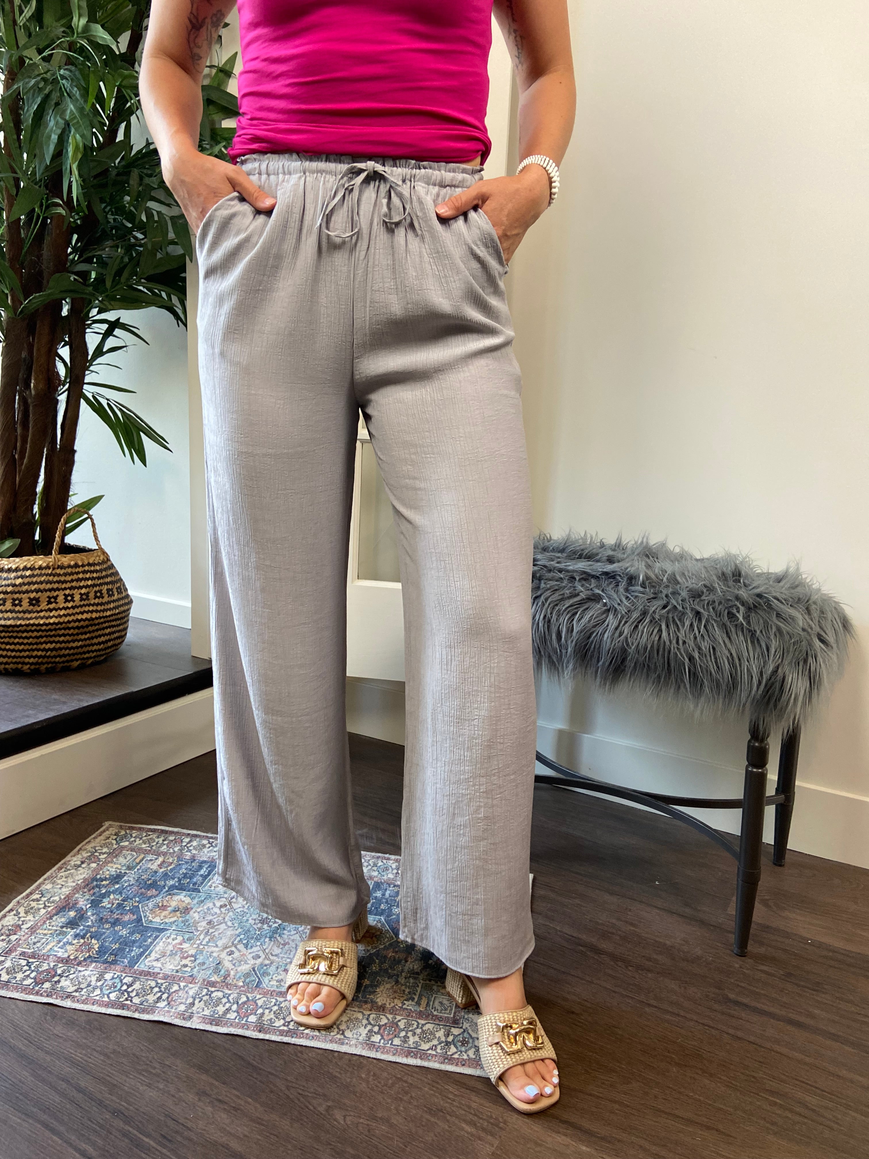 Jackie Light Gray High Waisted Wide Leg Pants - MK Threads Boutique
