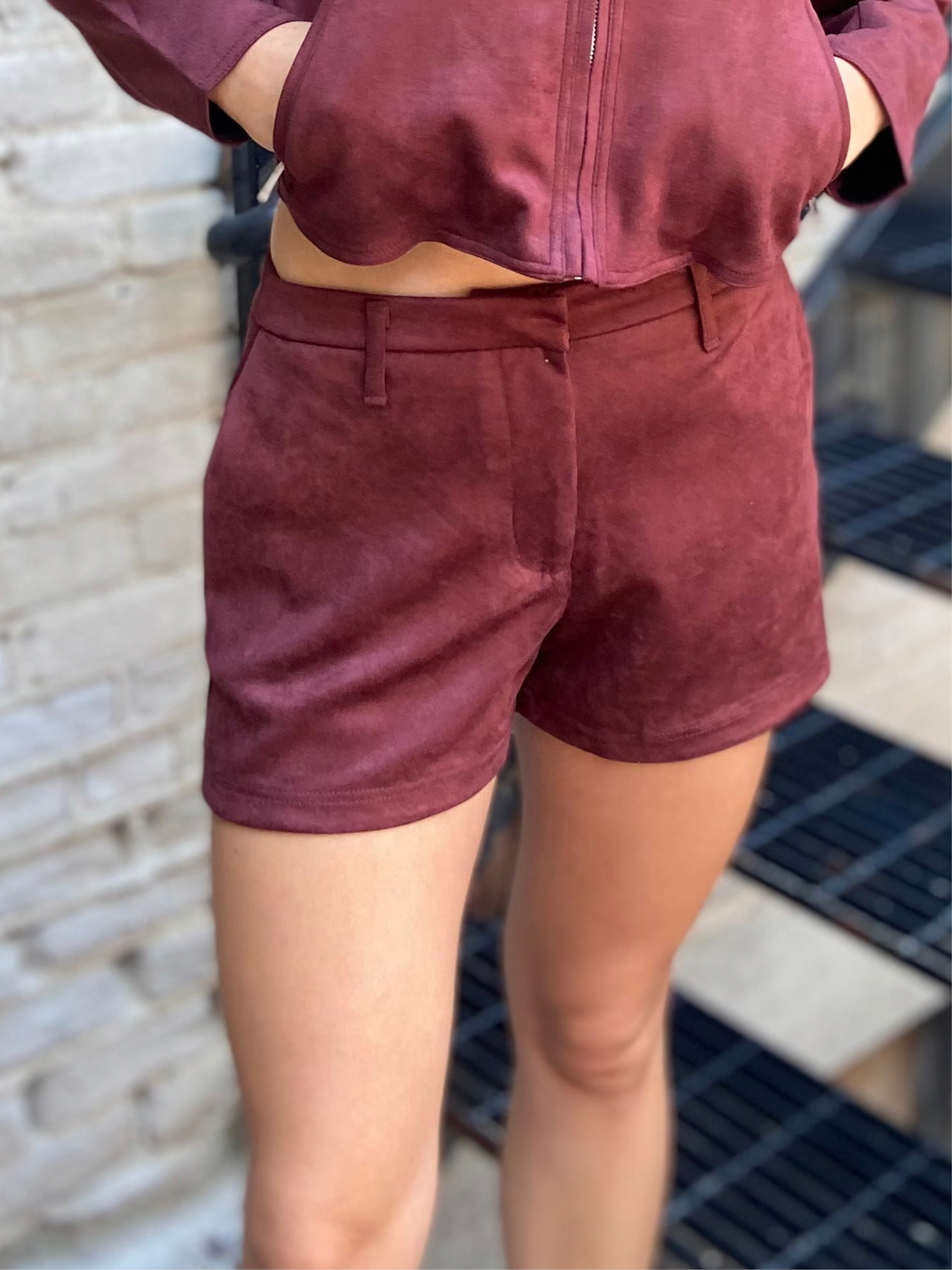 Lauri Burgundy Suede Shorts