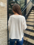 Kit Cream Ribbed Henley Long Sleeve Top