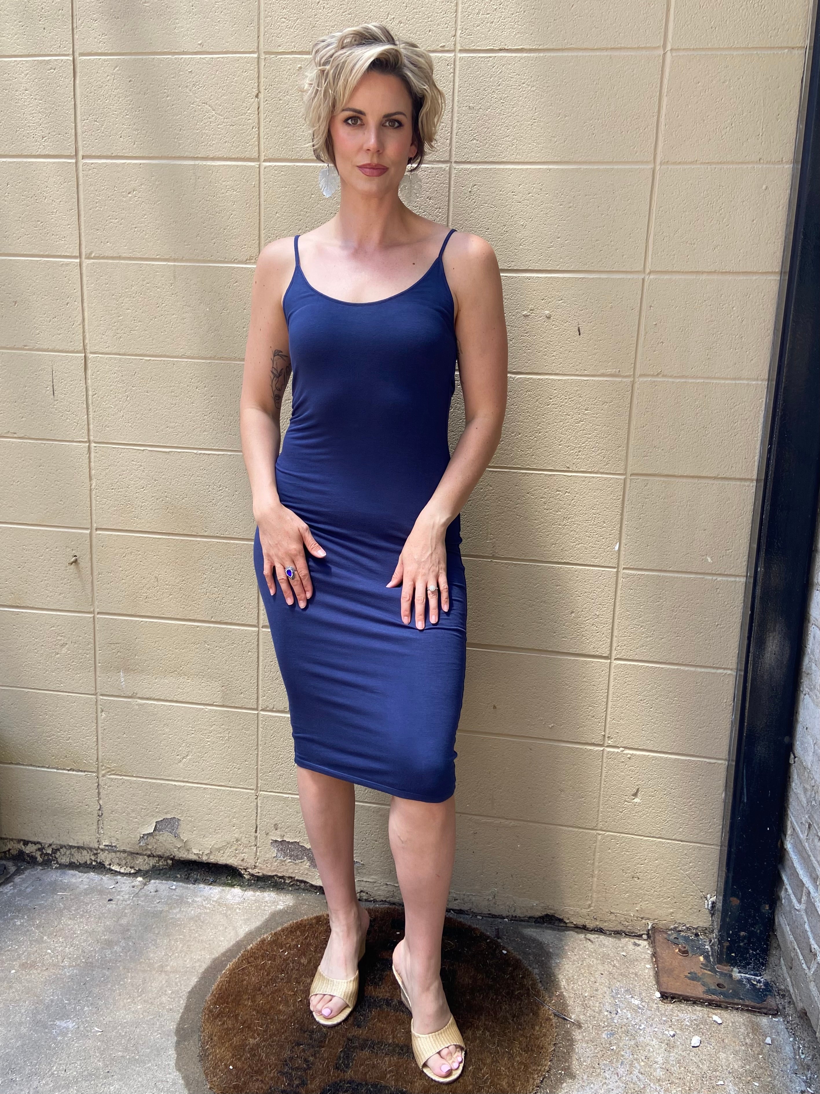 Darla Dark Navy Soft Bodycon Midi Dress - MK Threads Boutique