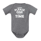 LADIES PLEASE - ONE AT A TIME BABY ONESIE: Charcoal - 12 months