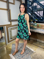 Angelina Black Tropical Print Halter Dress