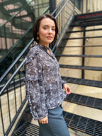 Zio Black Floral Ruffle Long Sleeve Top
