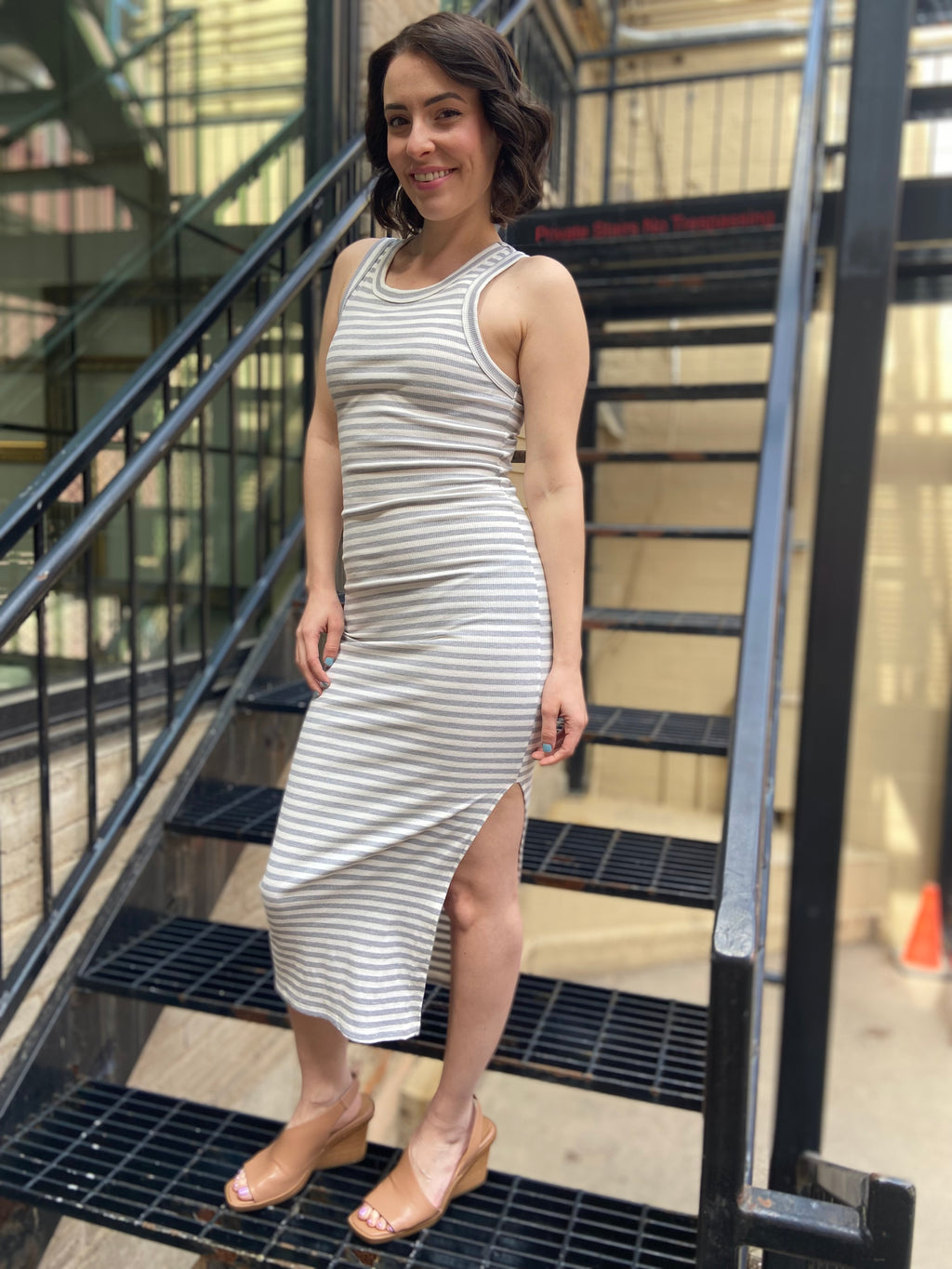 Allie Heather Gray Striped Maxi Dress - MK Threads Boutique