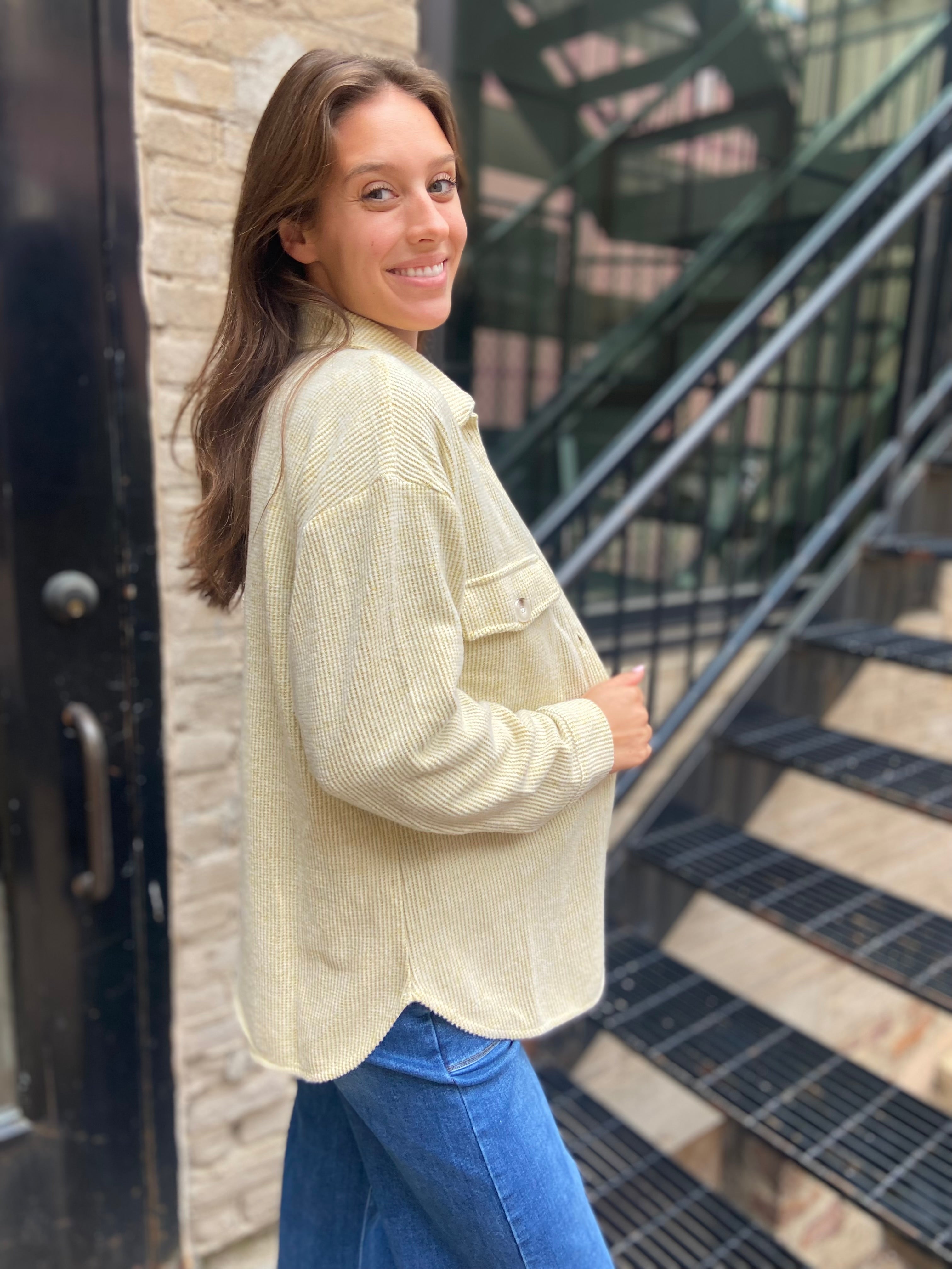 Stella Lime Green Waffle Knit Oversized Shacket