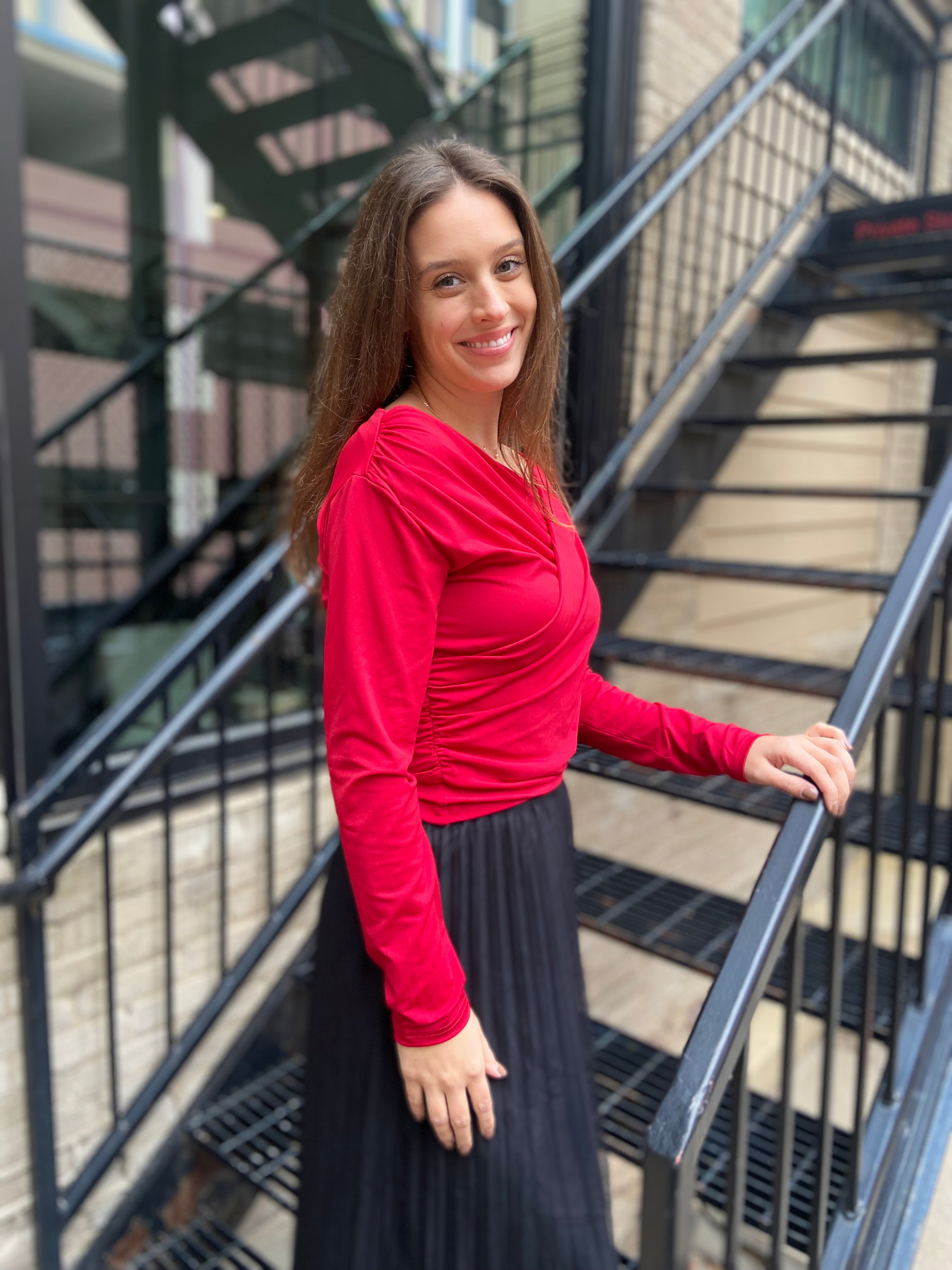 Ophelia Wine Red Off The Shoulder Long Sleeve Top