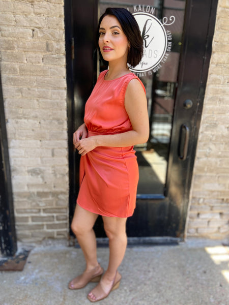 Laurel Dusty Orange Satin Wrap Dress