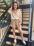 Georgia Taupe Sheer Oversized Button Up - MK Threads Boutique