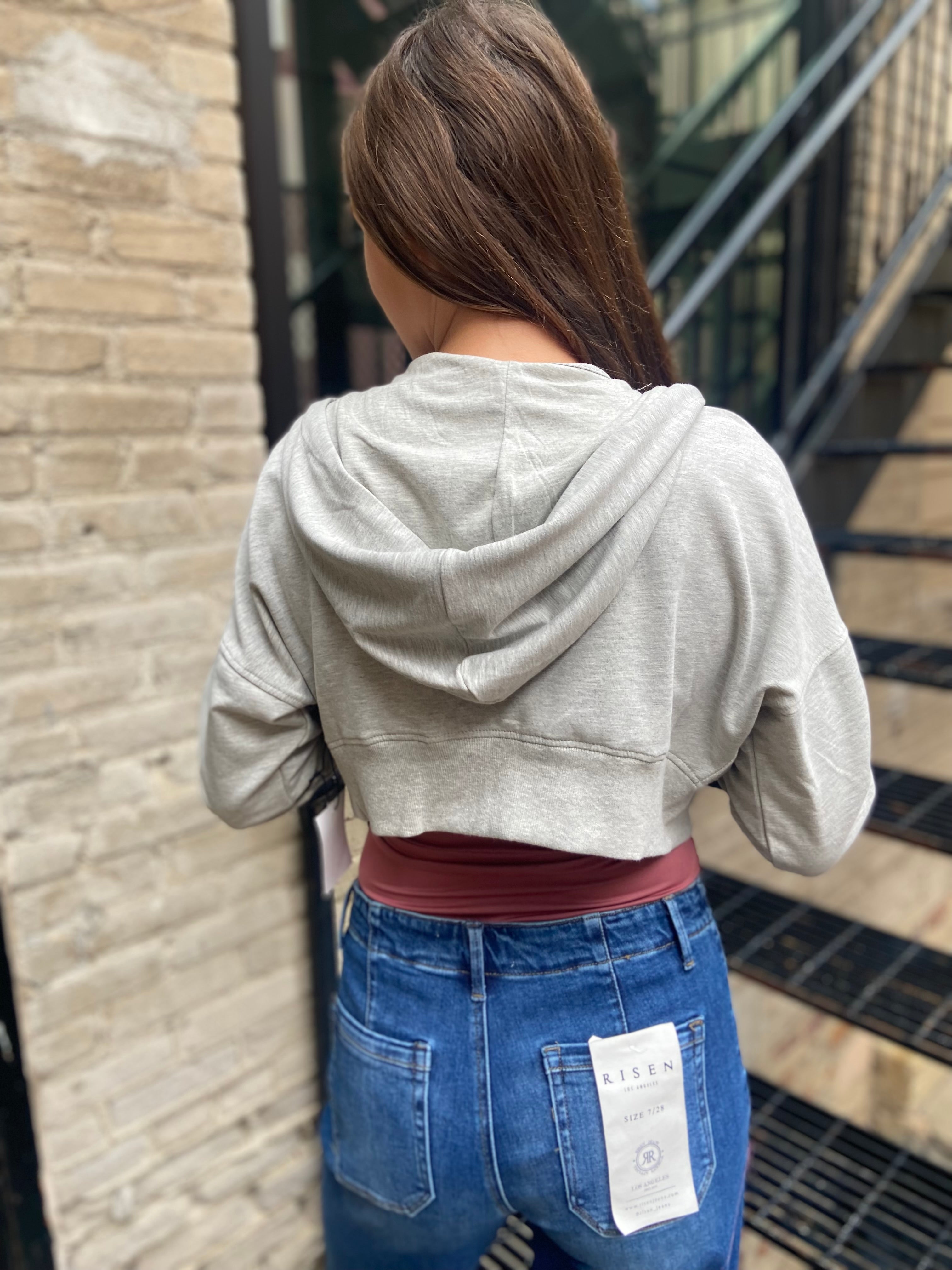 Kim Heather Gray Cropped Zip Up Hoodie