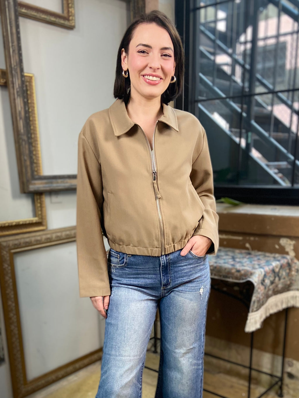 Cole Mocha Cropped Zip Up Jacket