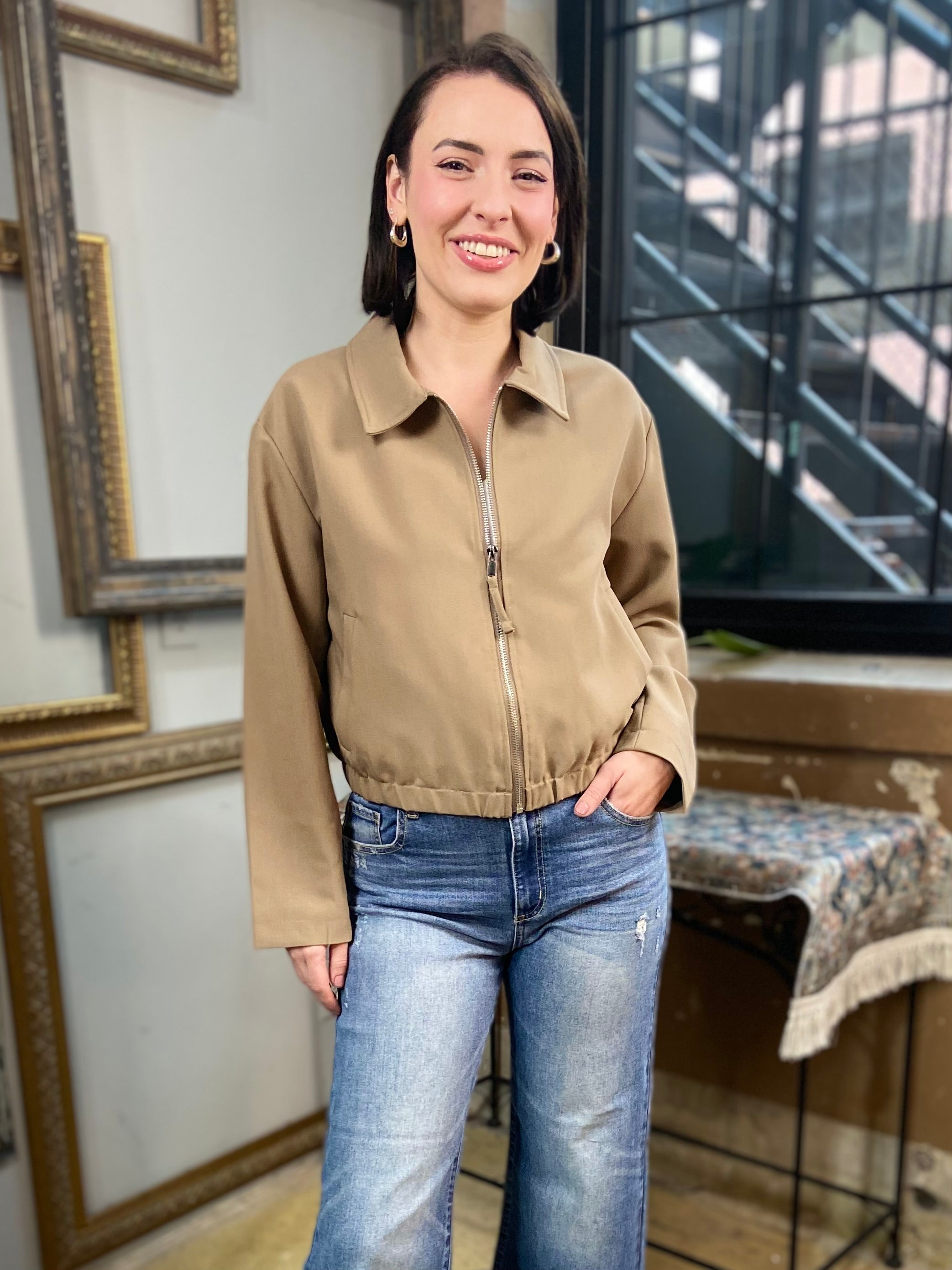 Cole Mocha Cropped Zip Up Jacket