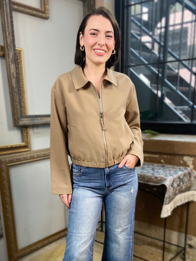 Cole Mocha Cropped Zip Up Jacket