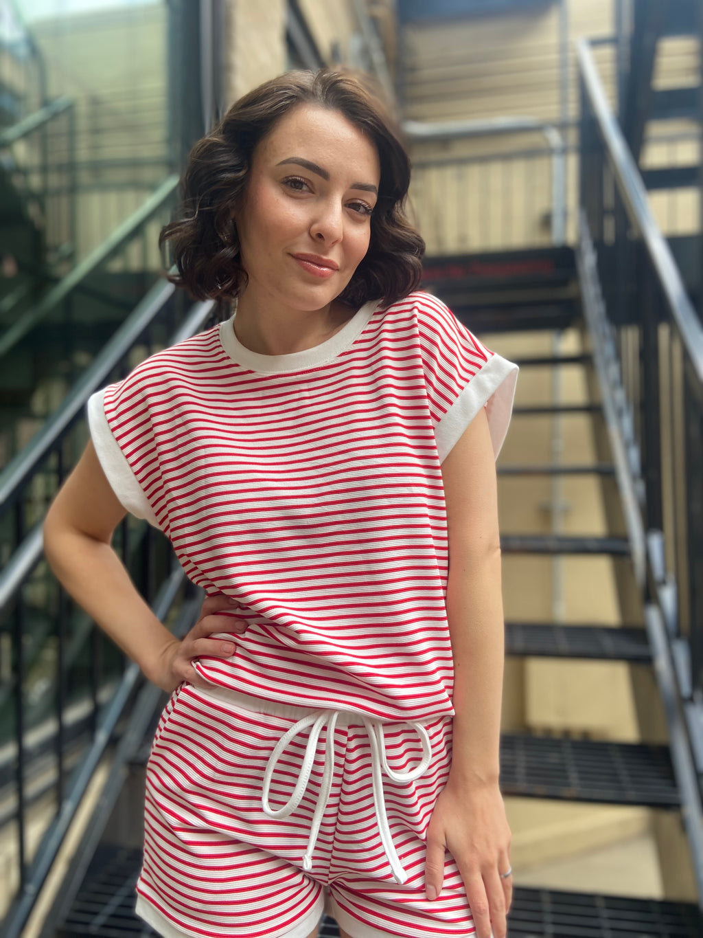 Wally Red/White Striped Sleeveless Top & Shorts Set - MK Threads Boutique