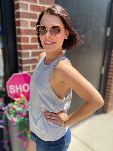 Quinn Light Gray Open Back Tank Top