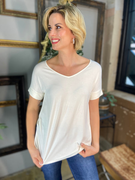 Cara Ivory V-Neck Top