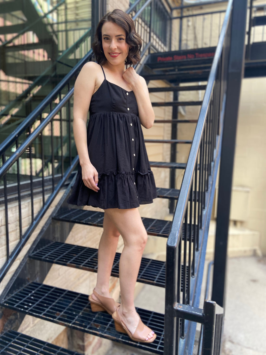 Katie Black Button Down Mini Dress - MK Threads Boutique