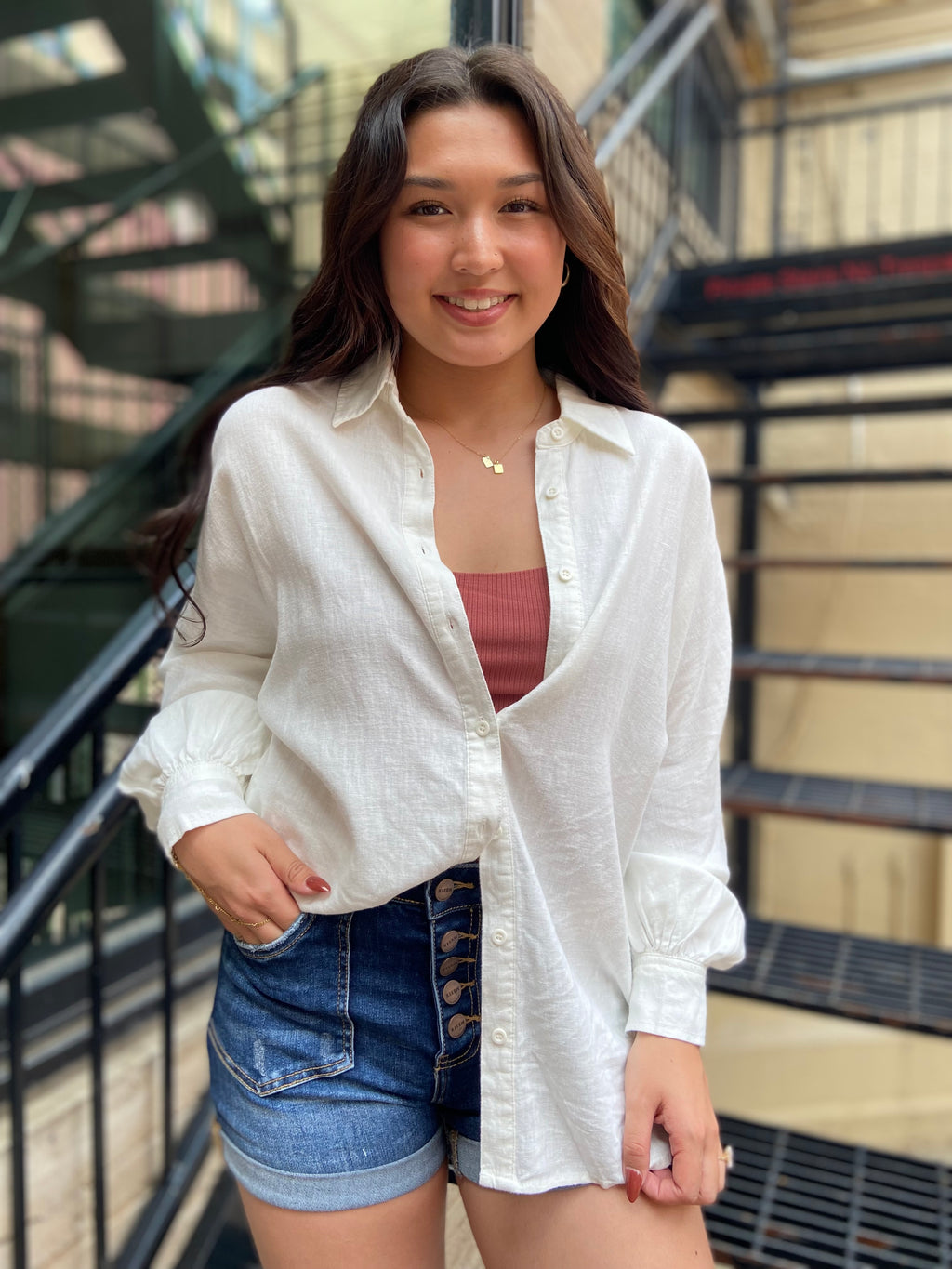 Kittie White Linen Risen Button Up - MK Threads Boutique