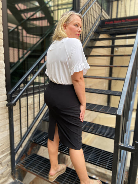 Janelle Plus Size Black Scuba Pencil Skirt