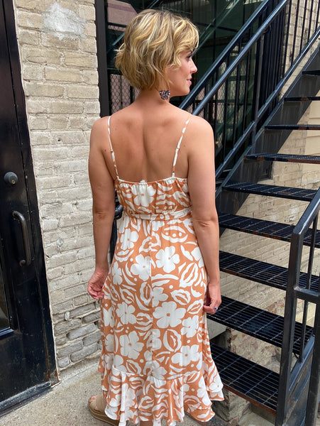 Carlie Apricot Floral Midi Dress