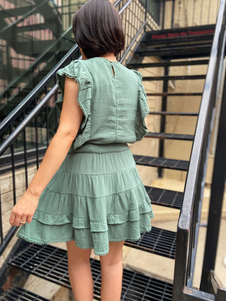 Till Moss Green Gauze Mini Skirt
