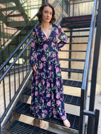 Marky Navy Blue V-Neck Long Sleeve Maxi Dress - MK Threads Boutique