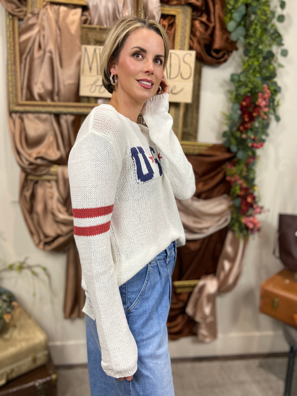 Canon White USA Knit Sweater