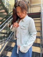 Eden Light Blue Ruffle Risen Jean Jacket - MK Threads Boutique