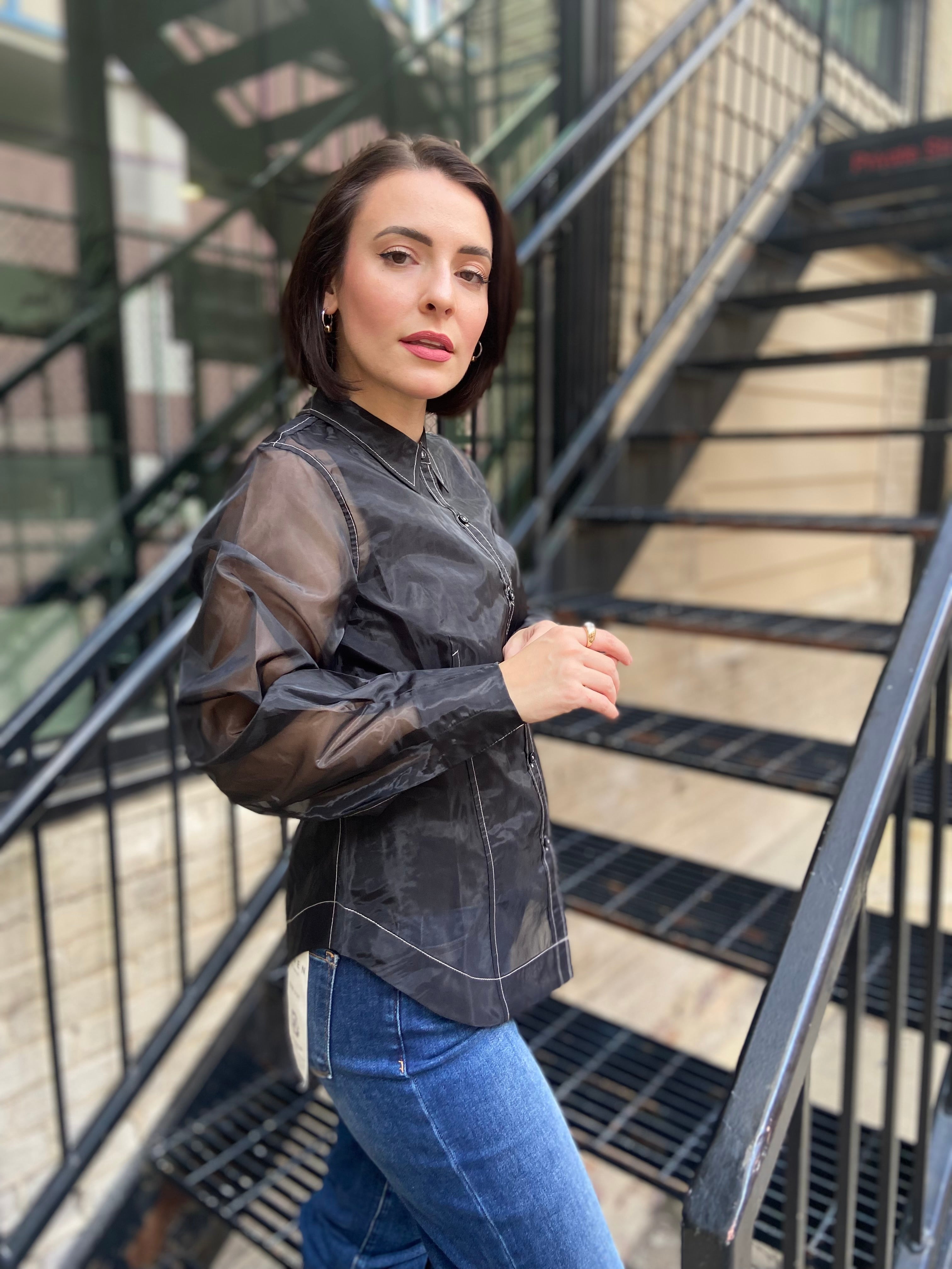 Kelsey Black Sheer Button Up