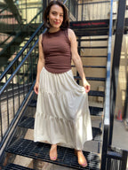 Angela Off White Elastic Tiered Flowy Maxi Skirt - MK Threads Boutique