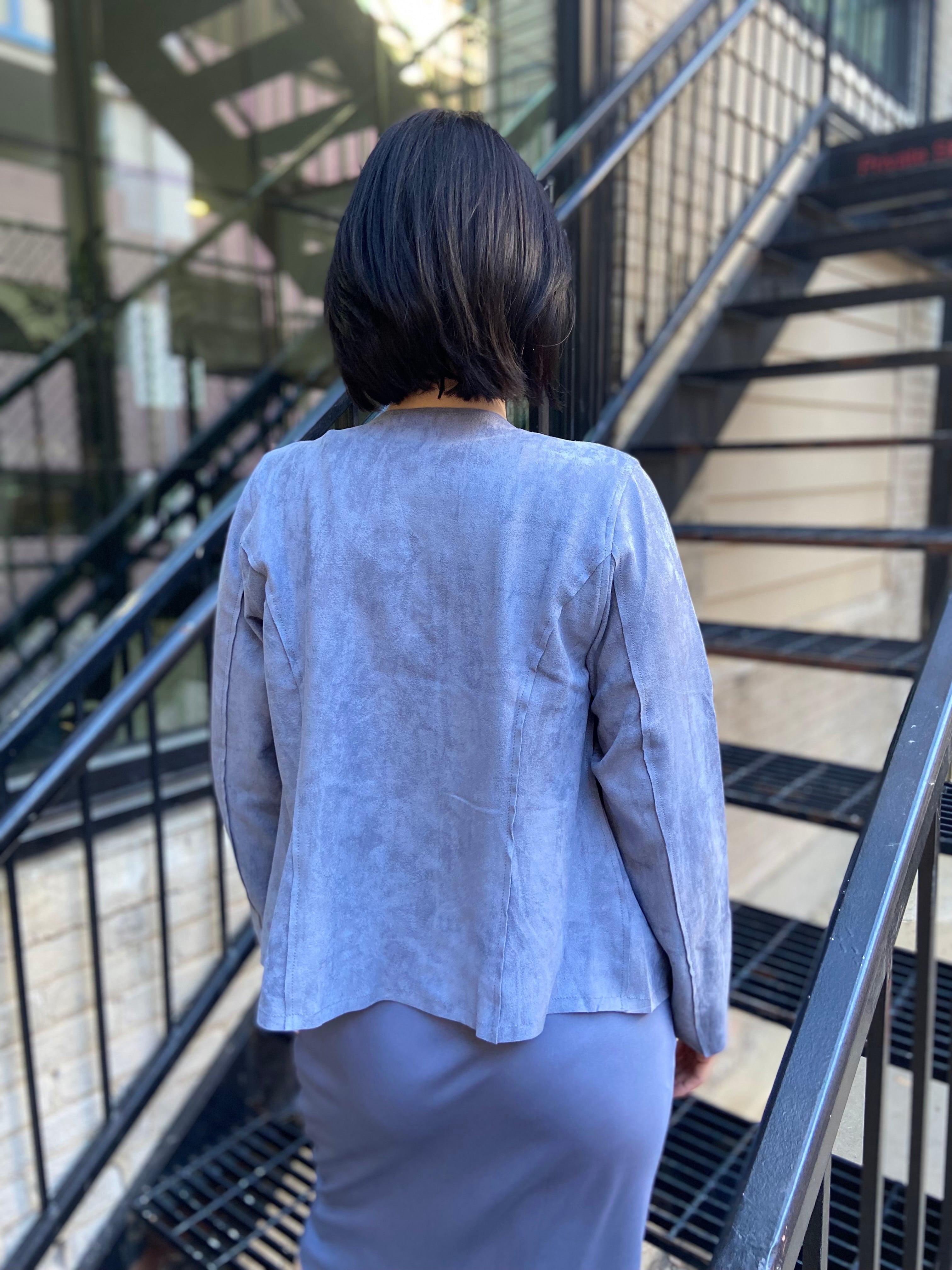 Azalia Light Blue Suede Open Crop Jacket