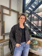 Cara Black Fringe Crop Jean Jacket