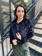 Lily Black Faux Fur Gold Button Jacket