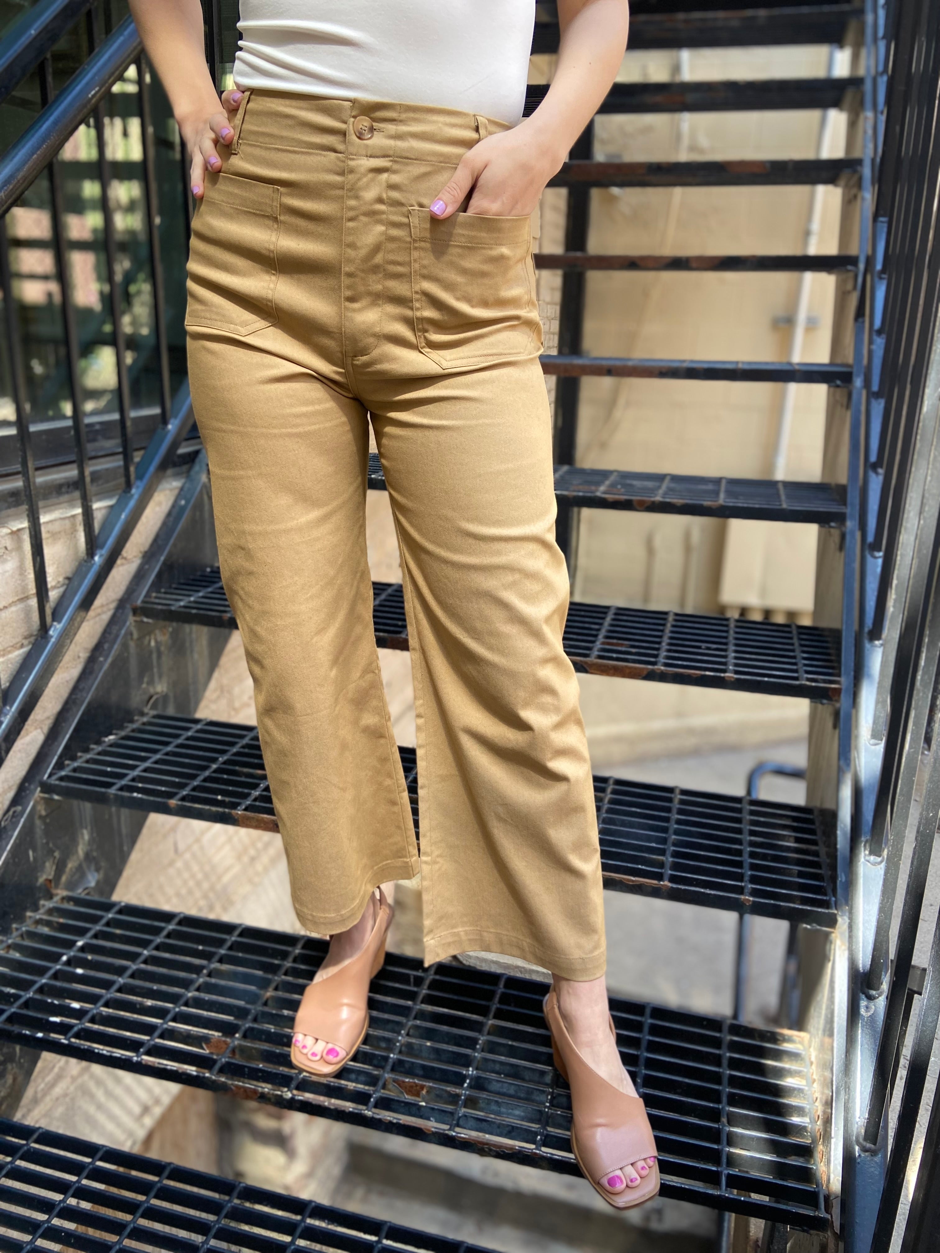Petra Khaki Wide Leg Cropped Pants - MK Threads Boutique