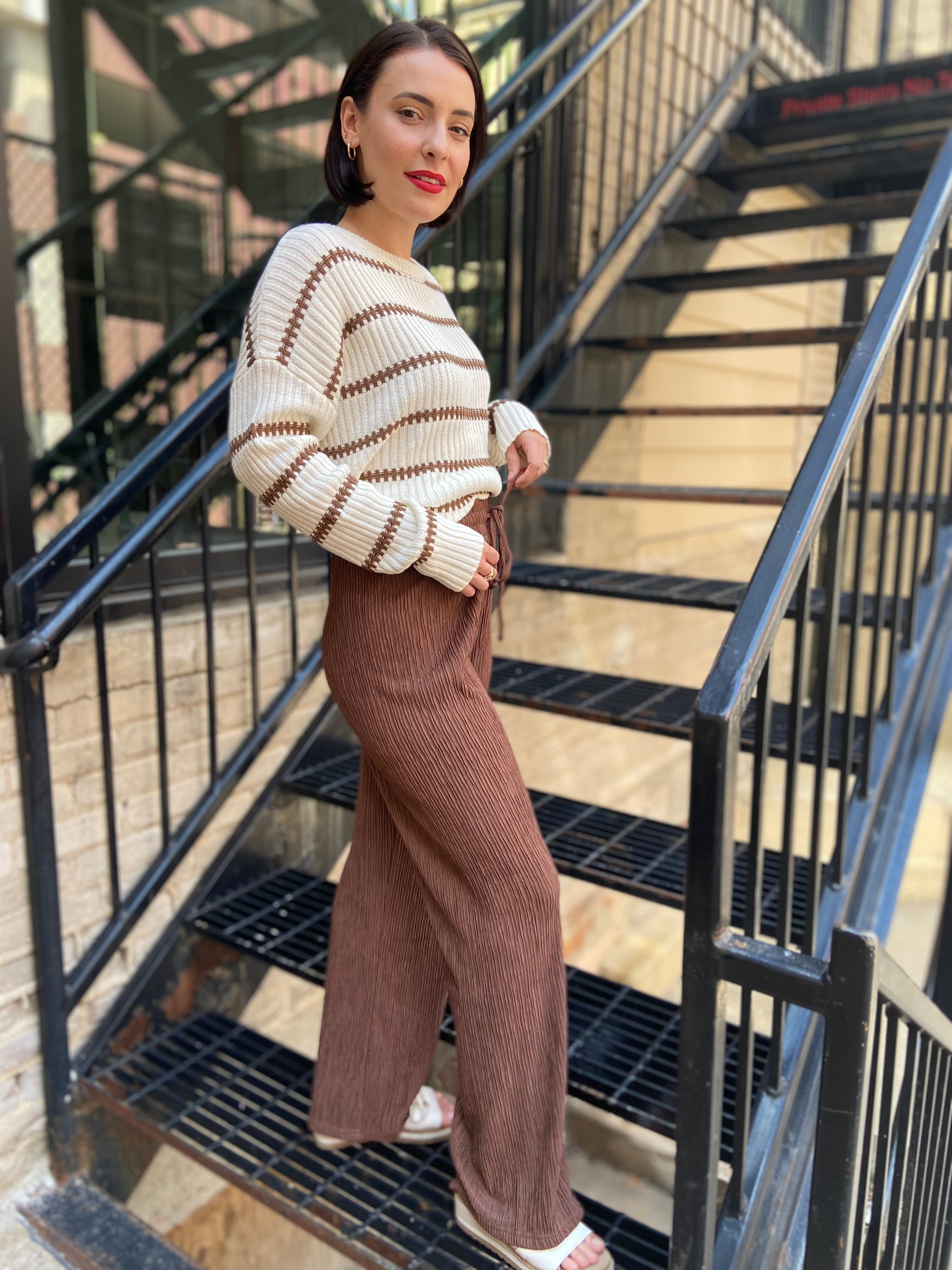 Stellie Brown Crinkle Drawstring Pants