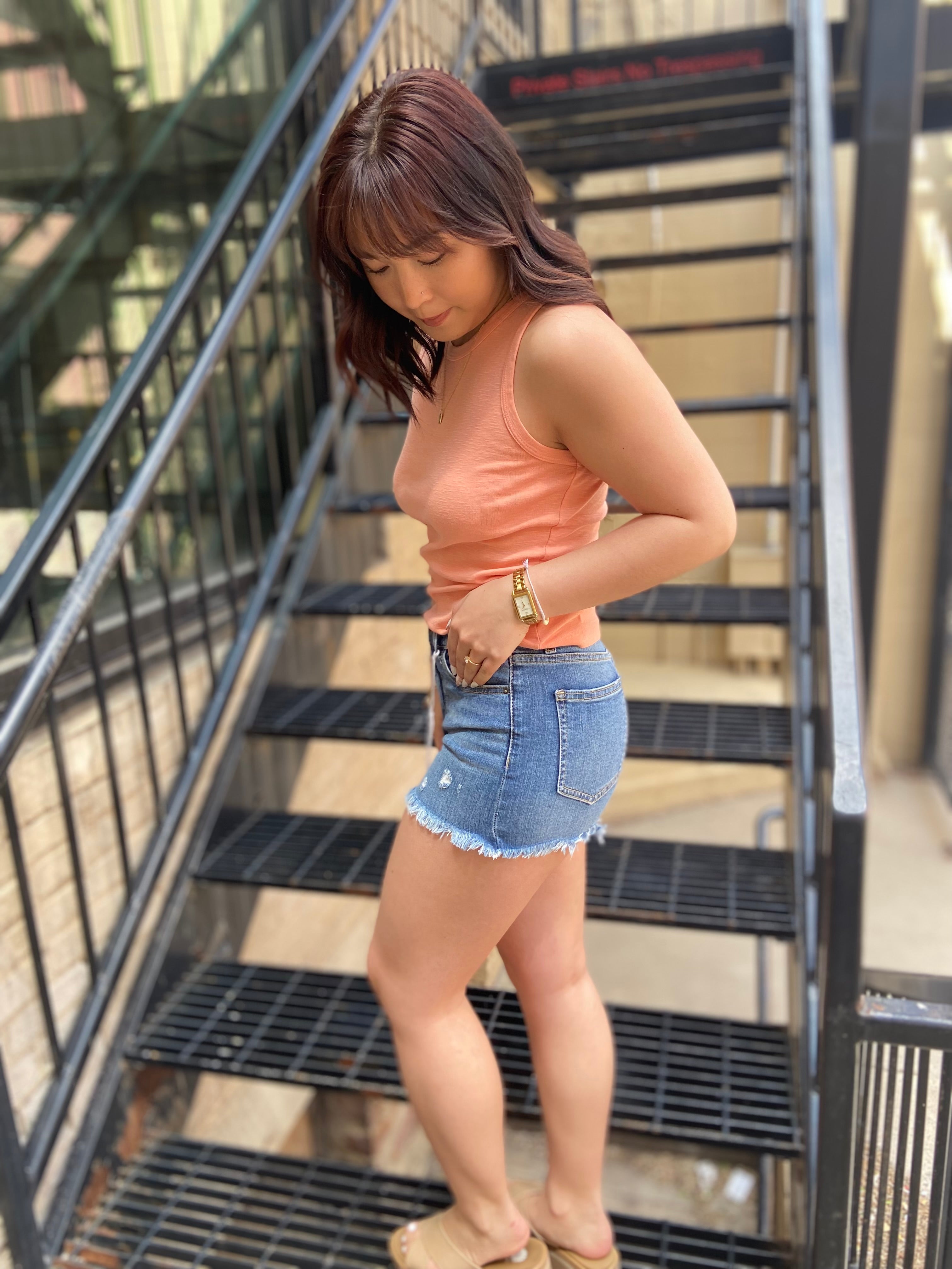 Scarlett Apricot Solid Crew Neck Tank Top