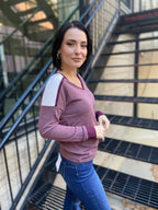 Lucy Burgundy Trim V-Neck Long Sleeve