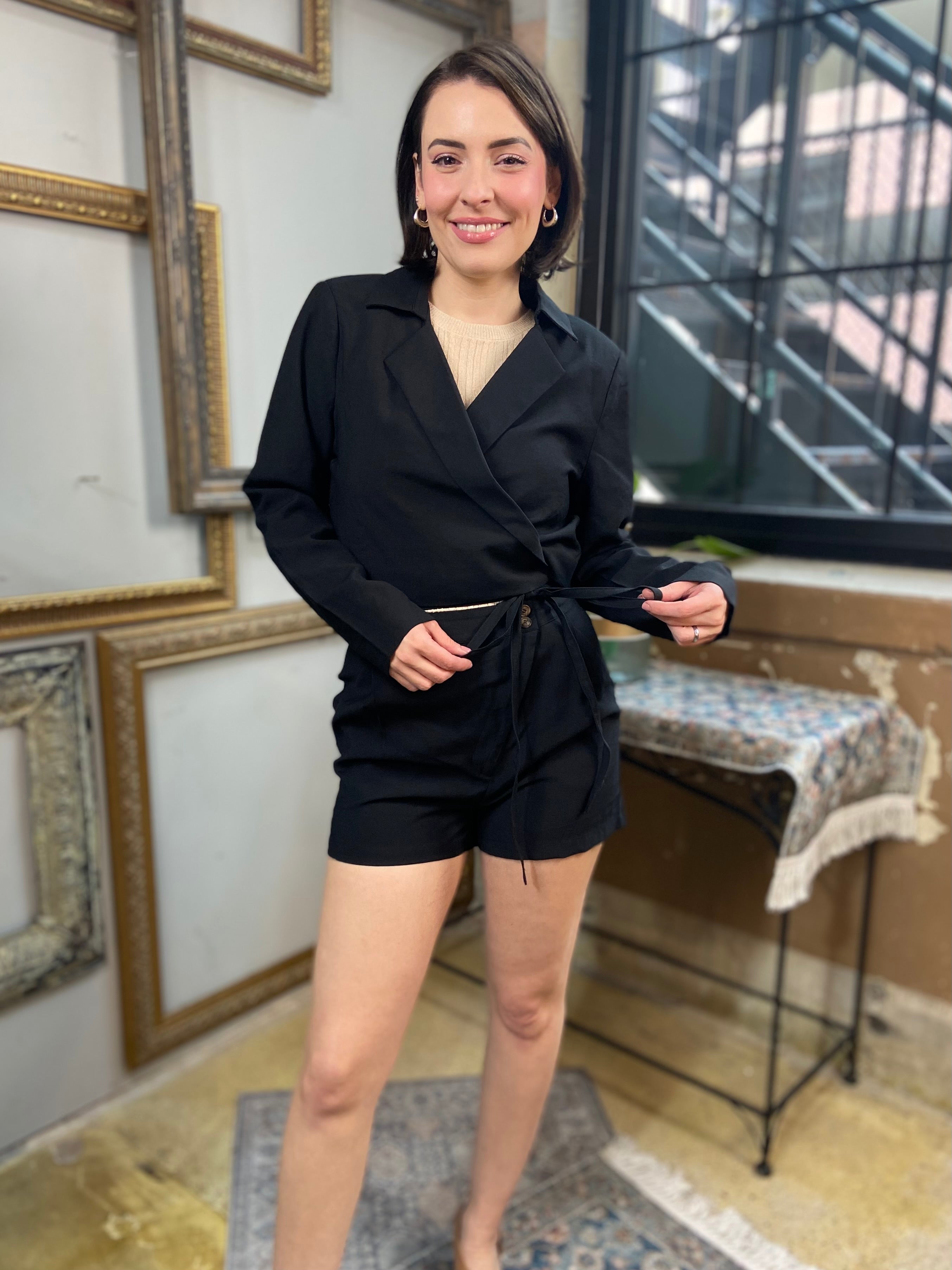 Dylan Black Cropped Wrap Blazer