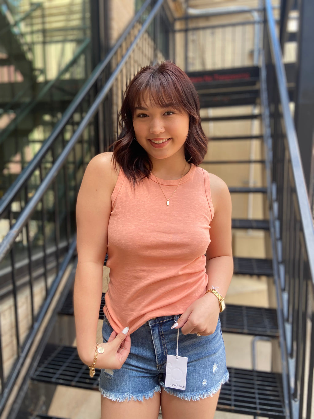 Scarlett Apricot Solid Crew Neck Tank Top