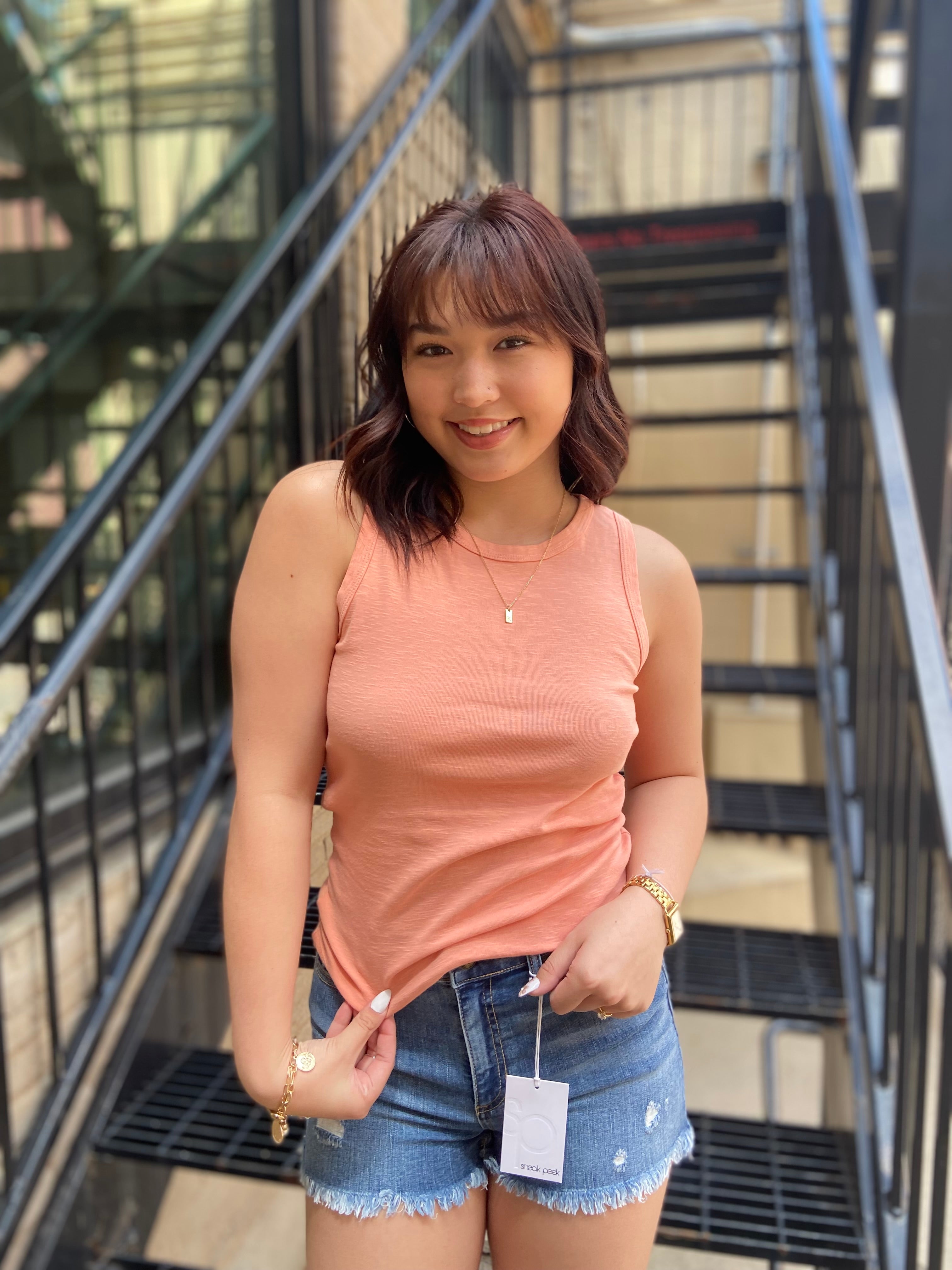 Scarlett Apricot Solid Crew Neck Tank Top