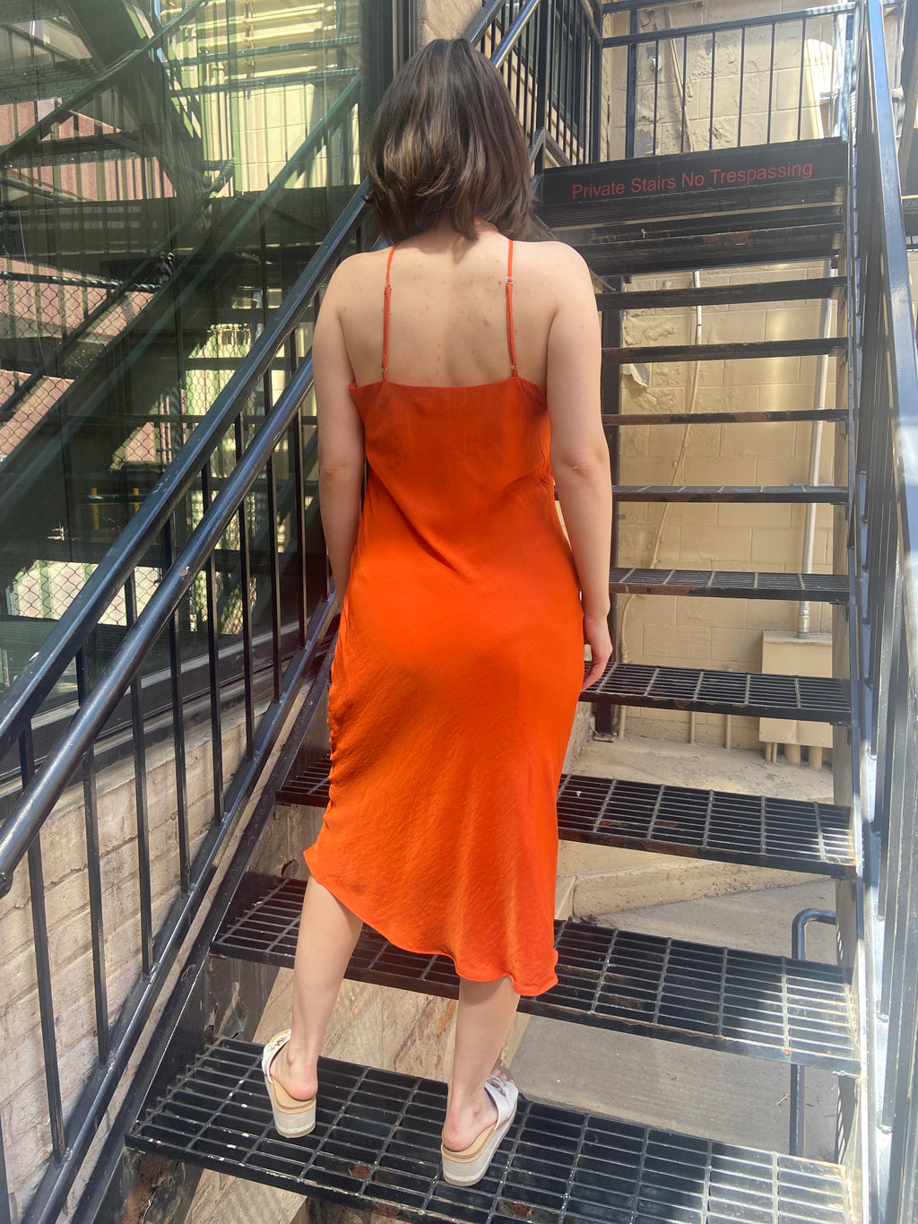 Cassey Orange Satin Halter Top Maxi Dress
