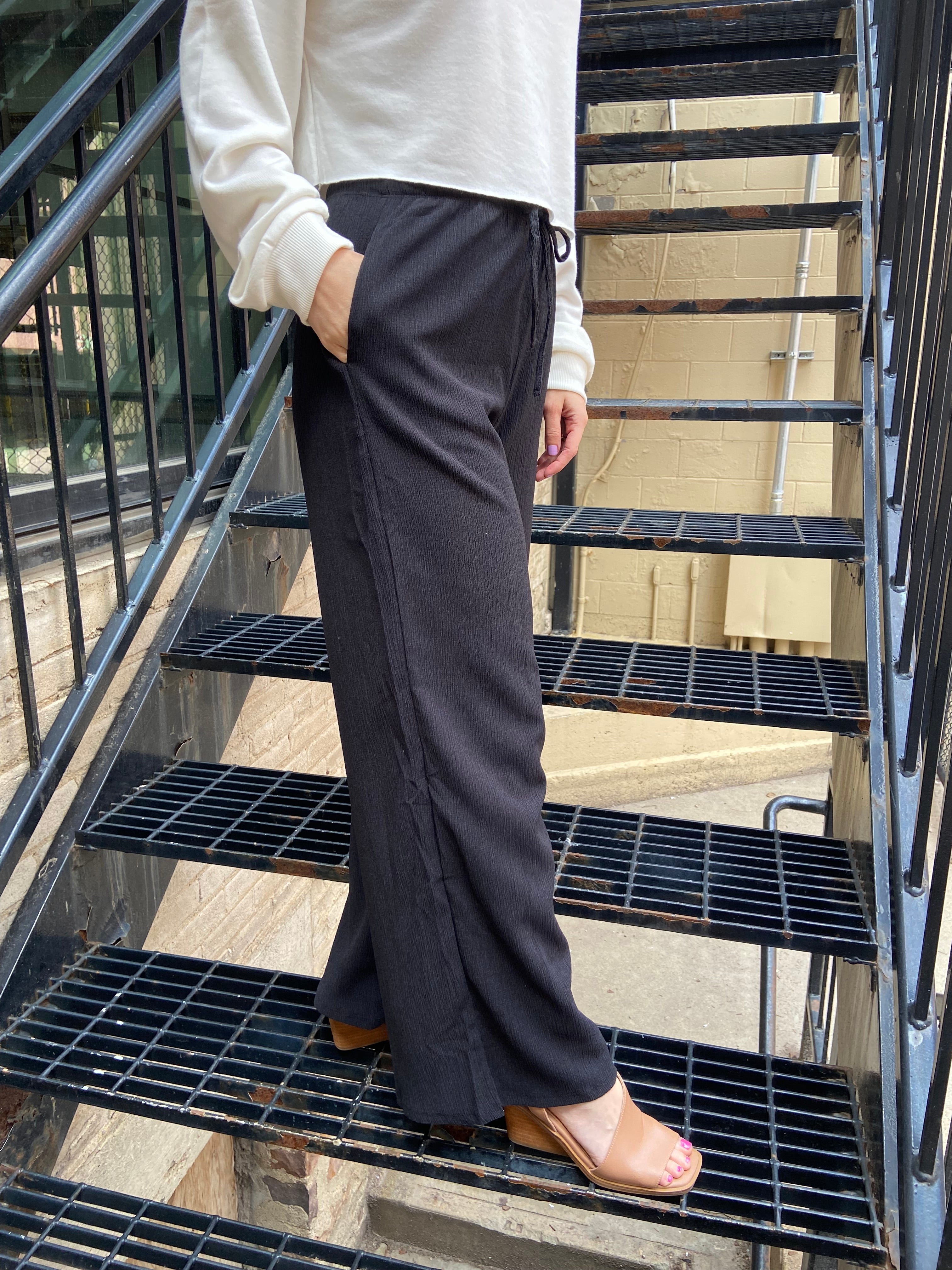 Vinny Black Elastic Waist Wide Leg Pants - MK Threads Boutique