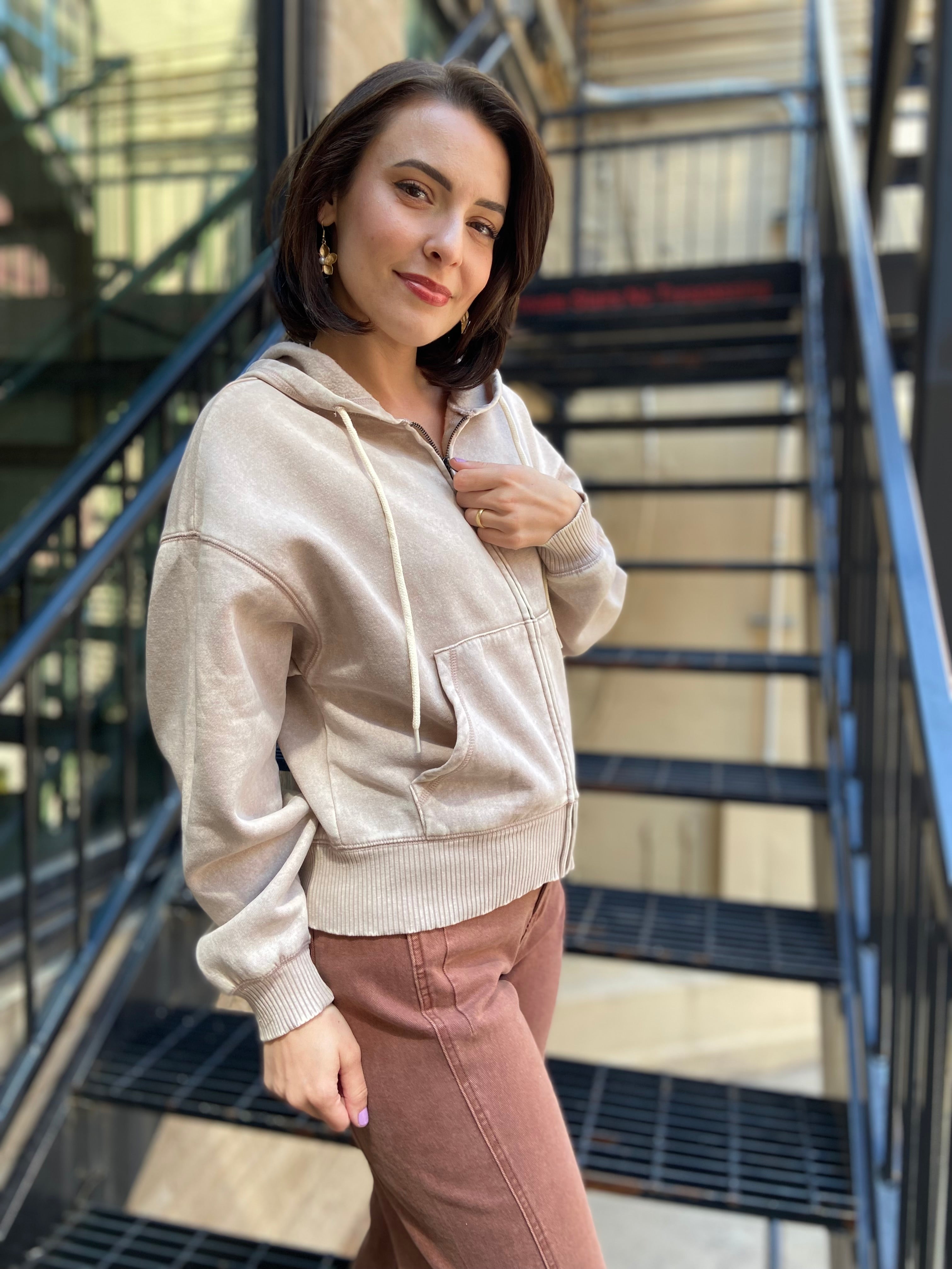 Archie Mocha Oversized Cropped Zip Up - MK Threads Boutique