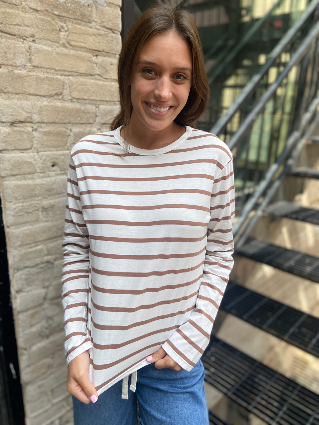 Charles Khaki & White Stripe Long Sleeve