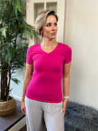 Carson Magenta Basic V Neck Short Sleeve Shirt - MK Threads Boutique