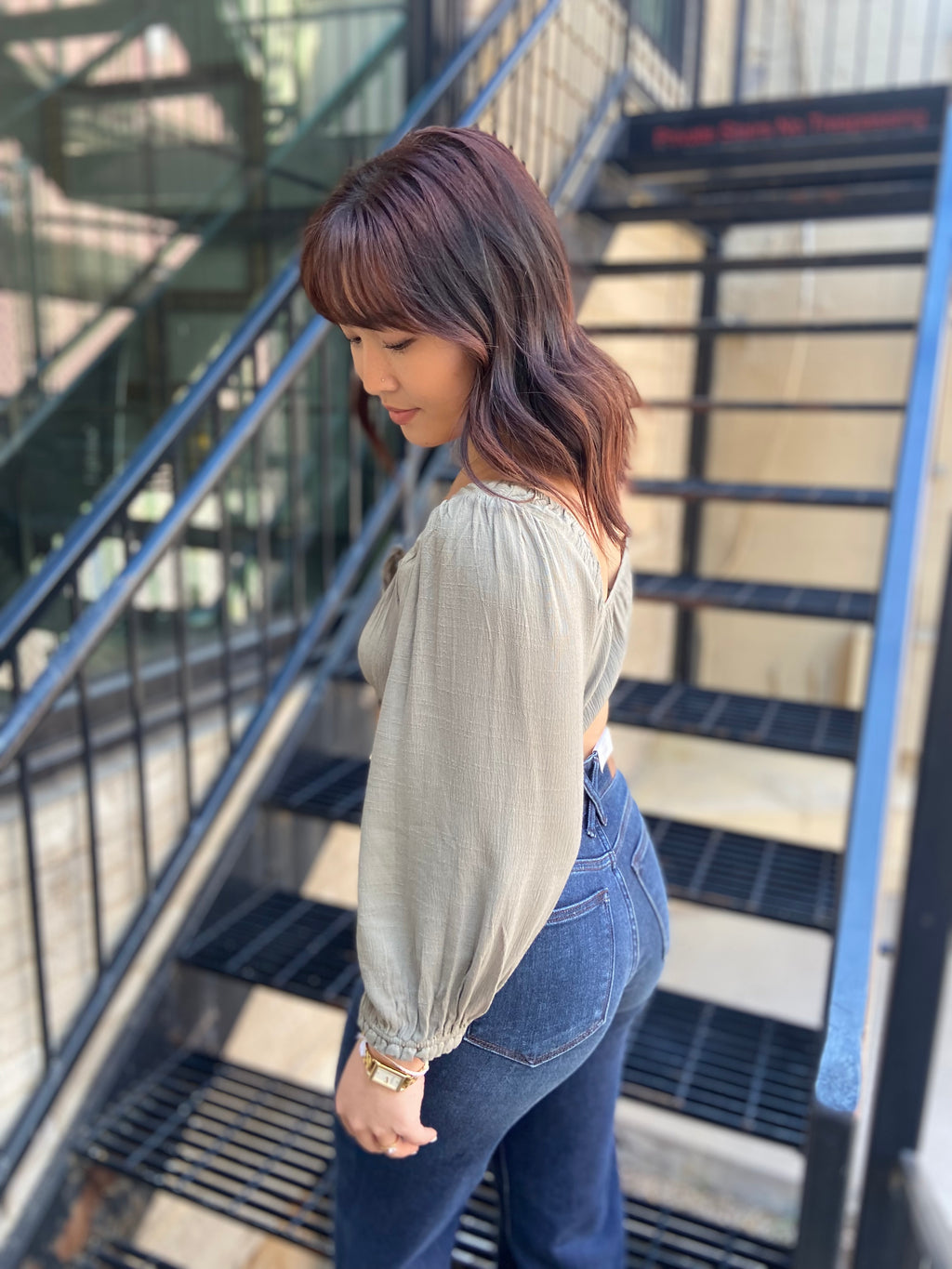 Abi Olive Front Tie Square Neck Top