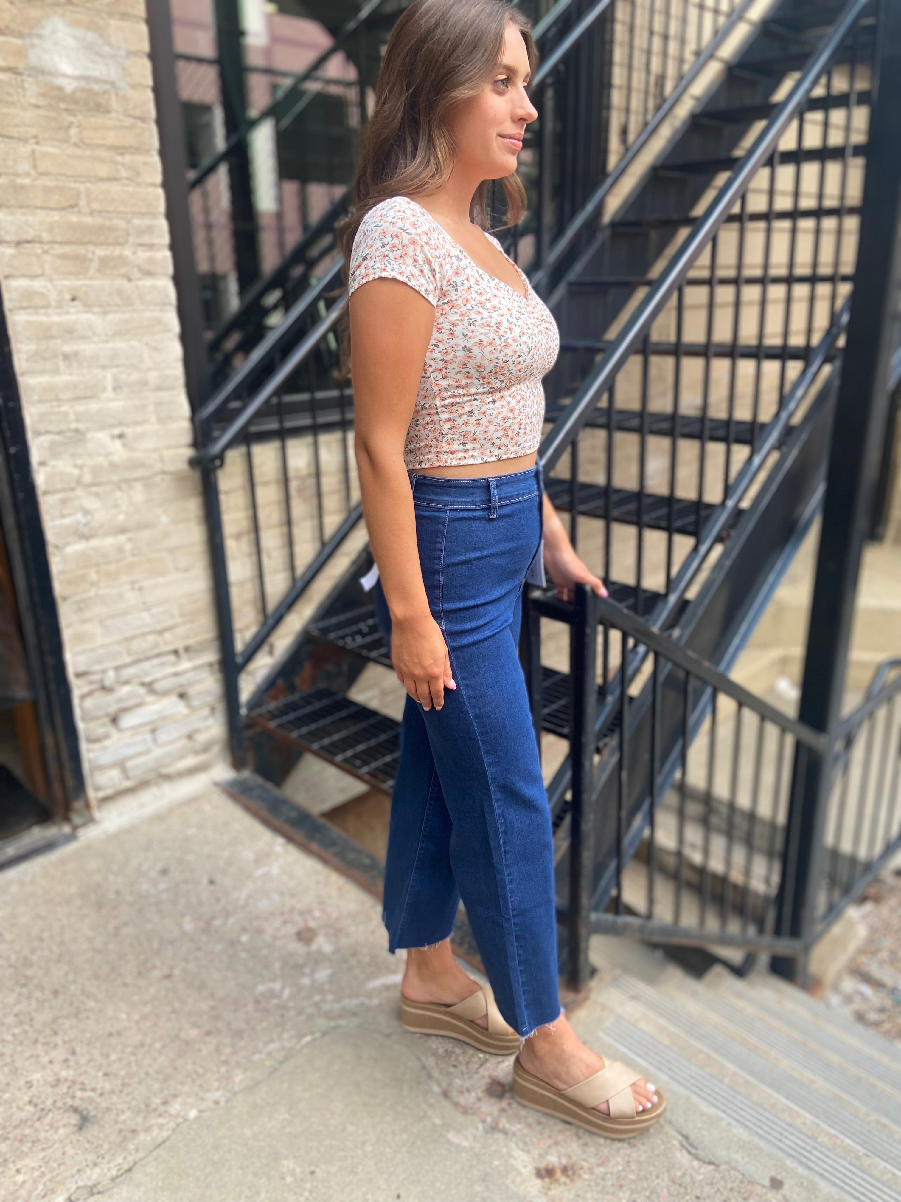 Eileen Dark Wash High Waist Wide Leg Cropped Jeans - MK Threads Boutique