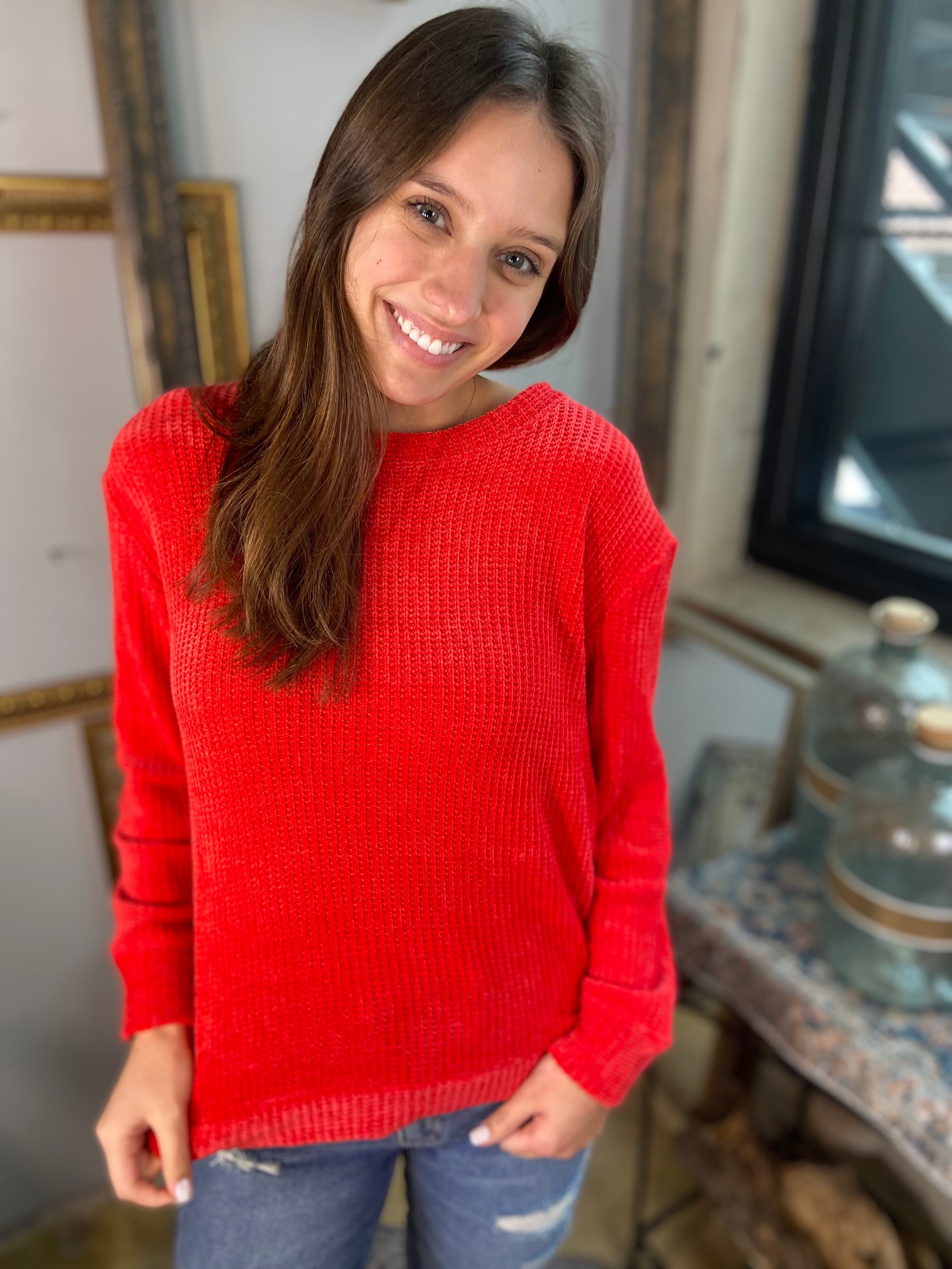 Kayla Ruby Chenille Waffle Round Neck Sweater