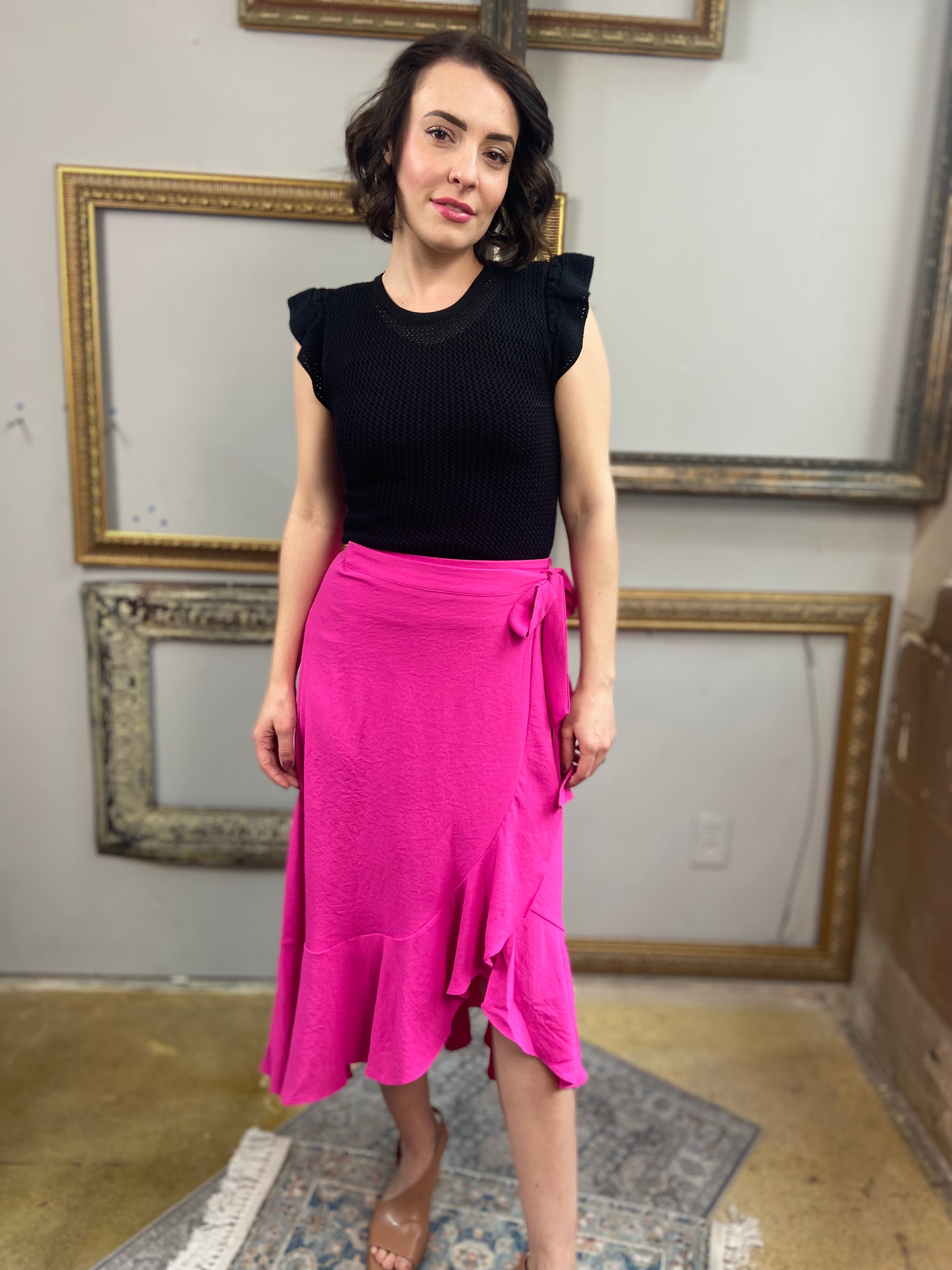 Sam Hot Pink Wrap Ruffle Midi Skirt - MK Threads Boutique