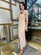 Brooklyn Cream Rose Dainty Slit Midi Dress