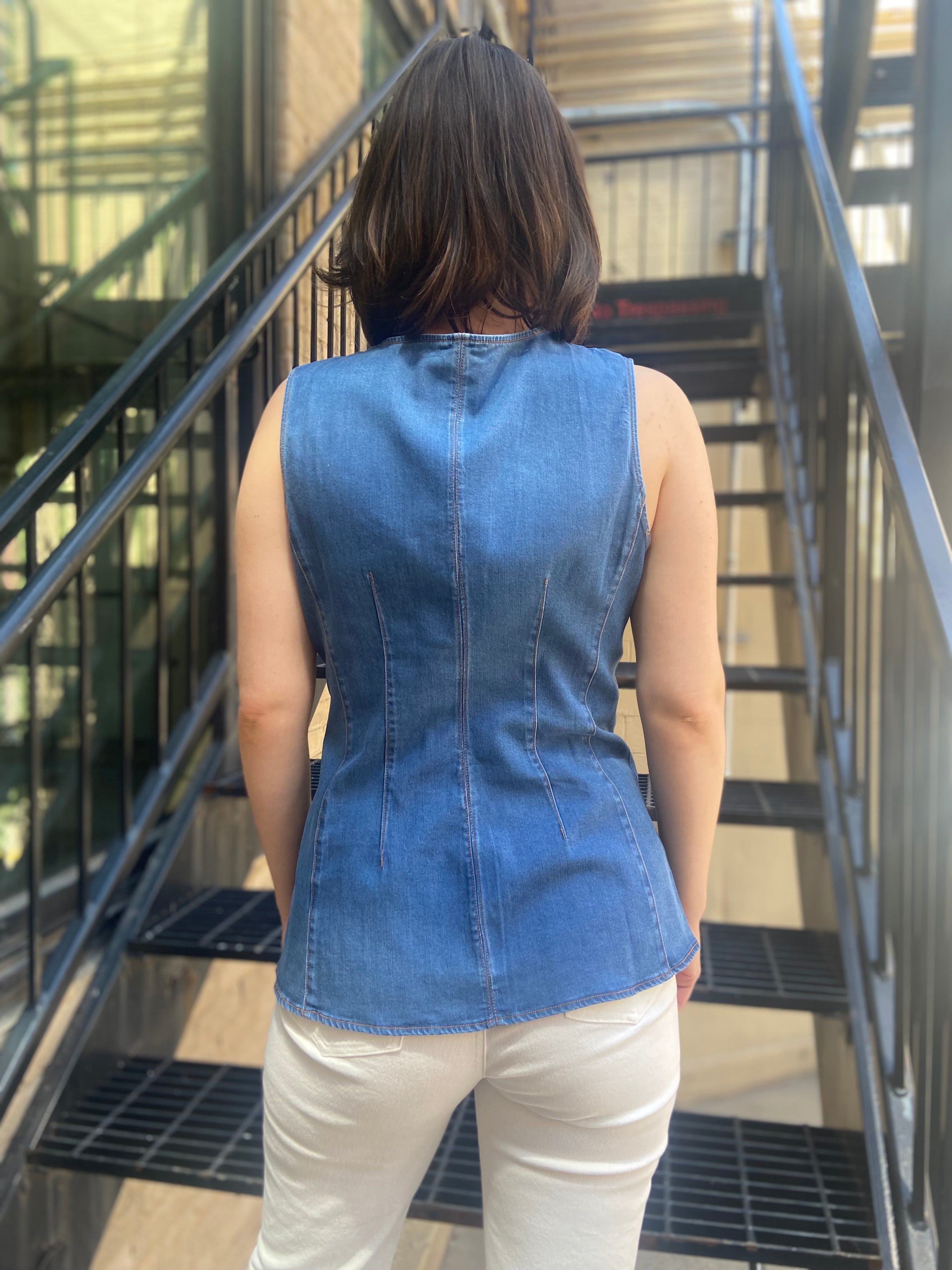 Angie Blue Denim Sleeveless Button Down Vest - MK Threads Boutique